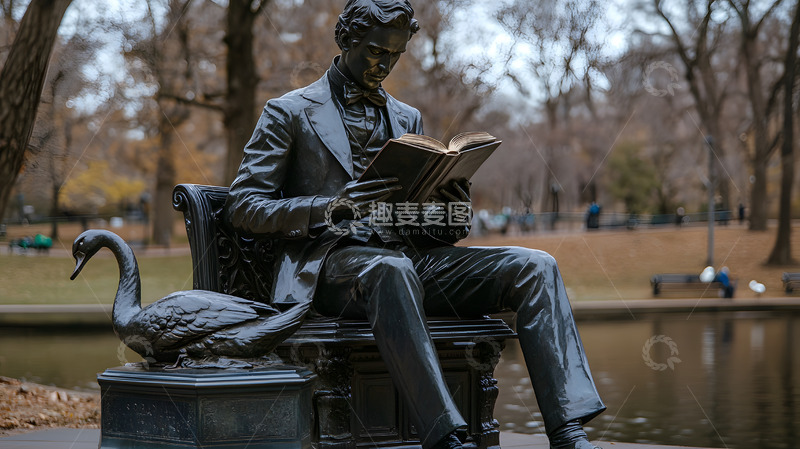 高清大图下载【趣麦麦图】公园内读书男子雕像