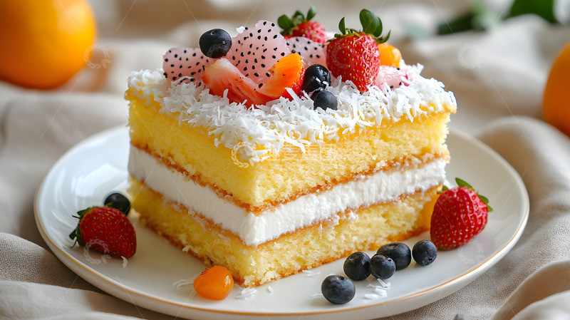 高清大图下载【趣麦麦图】水果装饰奶油蛋糕的精美甜点摄影