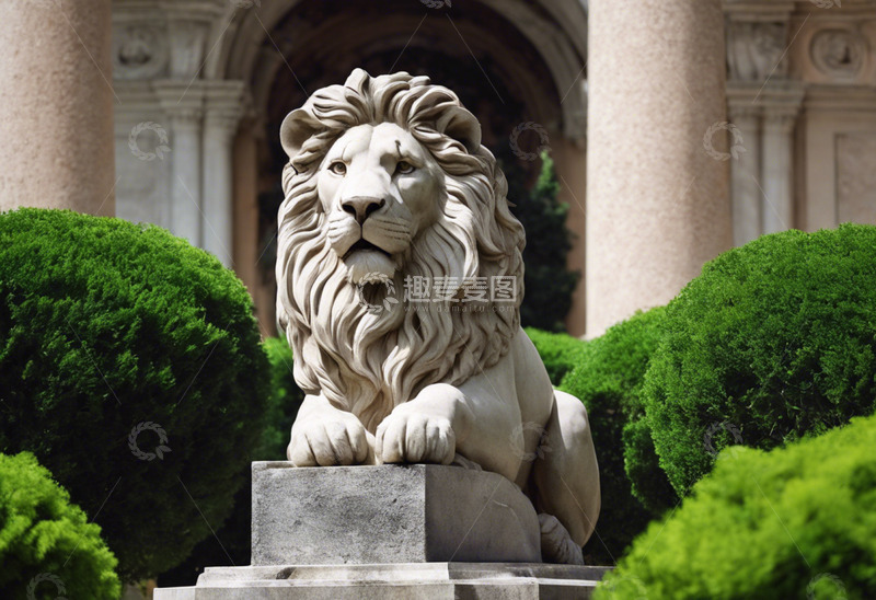 高清大图下载【趣麦麦图】公园内的精美石狮子雕塑