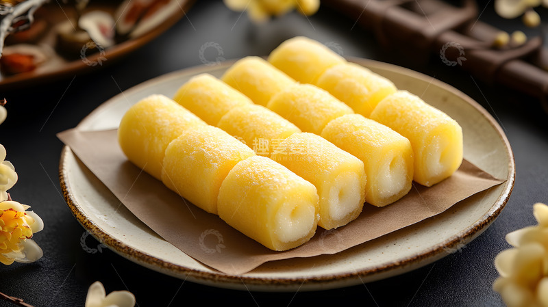 高清大图下载【趣麦麦图】中式黄米糕传统甜点静物摄影