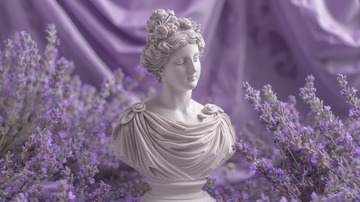 薰衣草田中的神秘女雕像