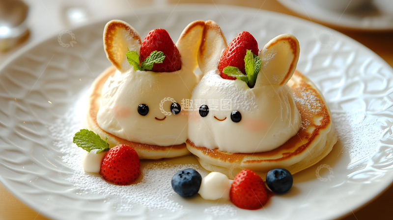 高清大图下载【趣麦麦图】可爱兔子造型煎饼甜点创意摆盘静物摄影