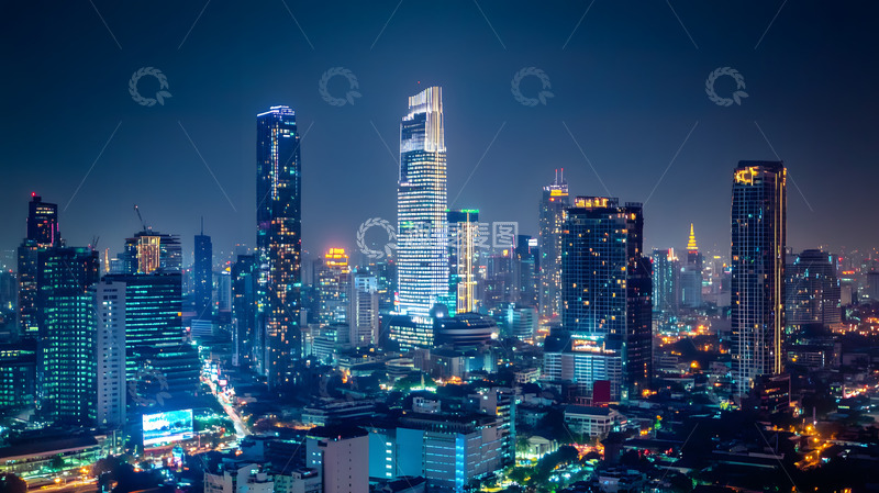 高清大图下载【趣麦麦图】现代城市夜景高楼灯光全景
