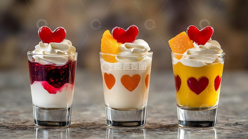 彩色果味奶油甜品杯子创意静物摄影