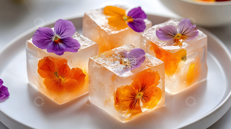 高清大图下载【趣麦麦图】花瓣果冻晶莹剔透中式甜品静物摄影