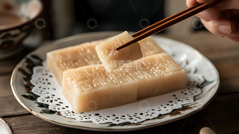 高清大图下载【趣麦麦图】筷子夹取传统米糕中式手工甜品美食摄影