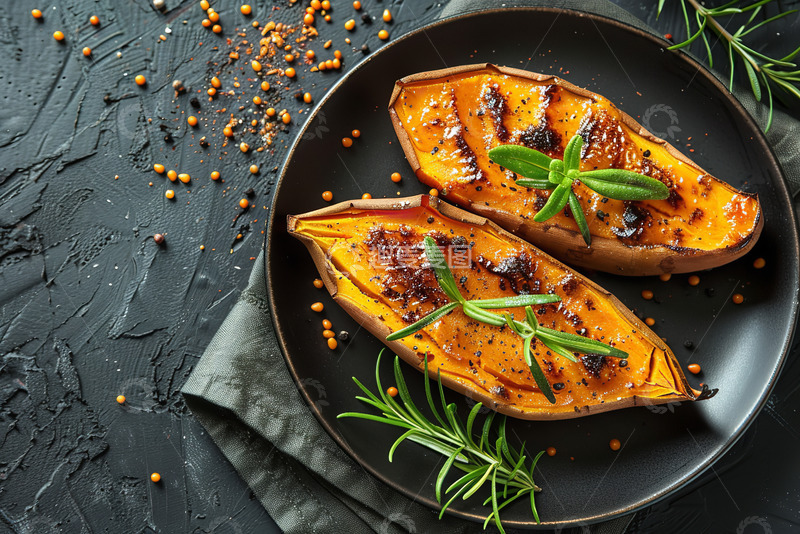 高清大图下载【趣麦麦图】黑盘上的烤红薯盛宴
