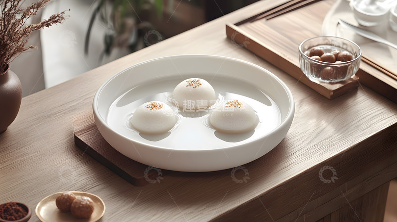 高清大图下载【趣麦麦图】木桌上碗装传统汤圆中式甜品静物摄影