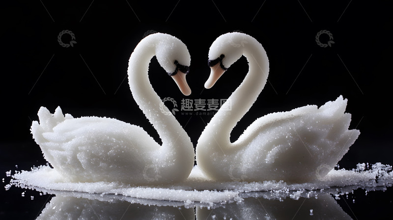 高清大图下载【趣麦麦图】对称白天鹅黑色背景优雅姿态静物摄影