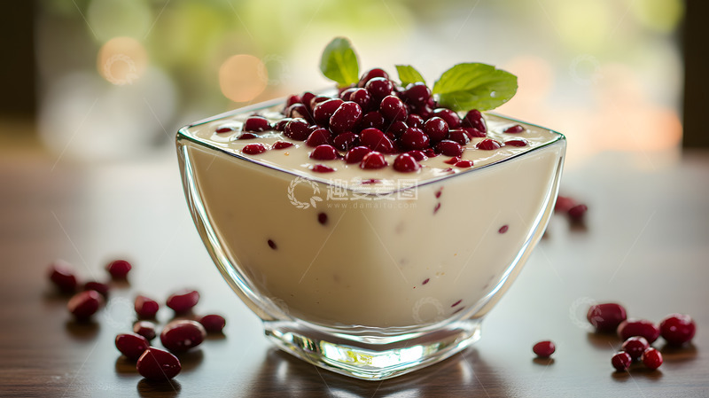 高清大图下载【趣麦麦图】石榴籽奶昔健康甜品玻璃碗美食摄影