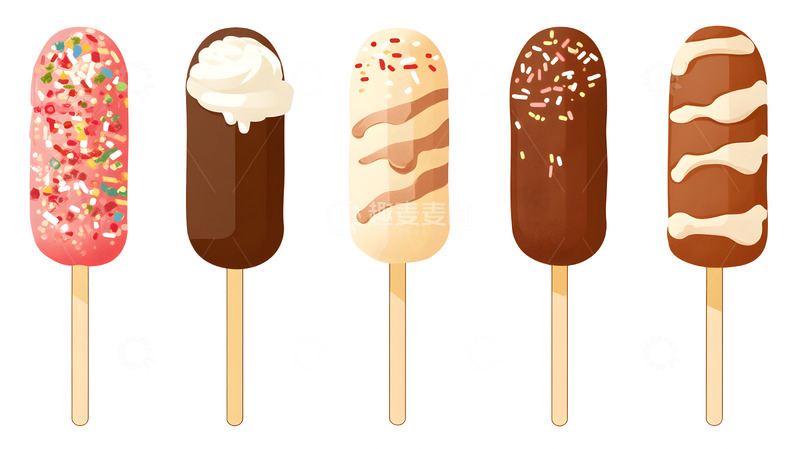 高清大图下载【趣麦麦图】多种口味冰淇淋甜筒插画夏日甜品设计