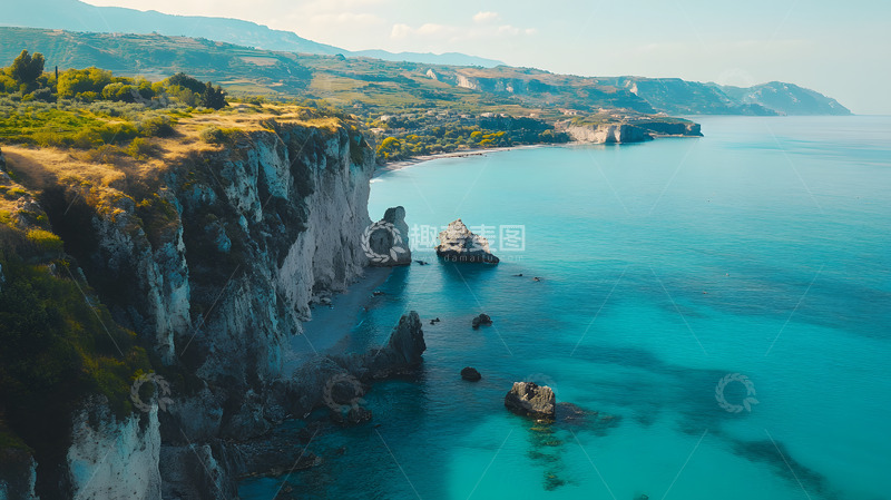 高清大图下载【趣麦麦图】悬崖海岸与蓝色海水自然风光壁纸