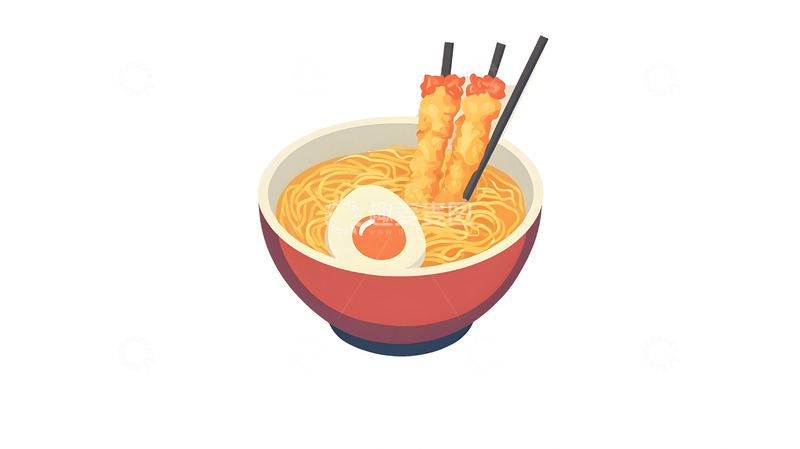 高清大图下载【趣麦麦图】插画风格拉面碗设计简约日式美食