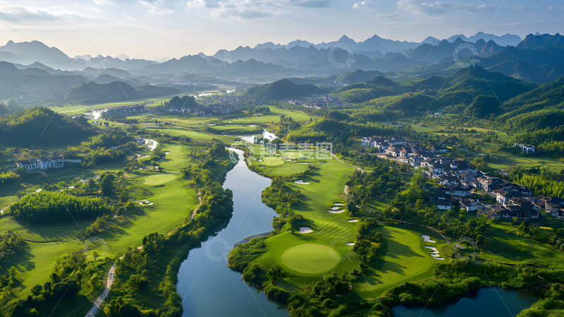 高清大图下载【趣麦麦图】山水田园与蜿蜒河流的乡村风光