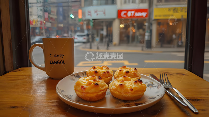 高清大图下载【趣麦麦图】咖啡店桌上三明治与咖啡静谧午后摆拍图