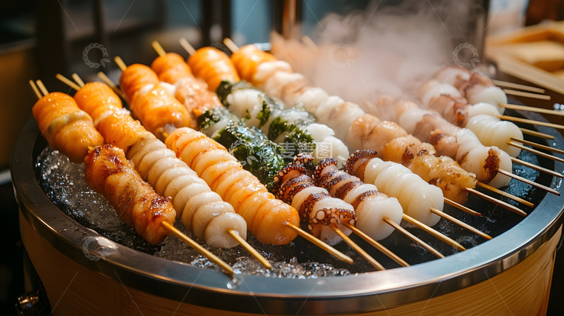 高清大图下载【趣麦麦图】热气腾腾的烧烤串串美食烹饪现场