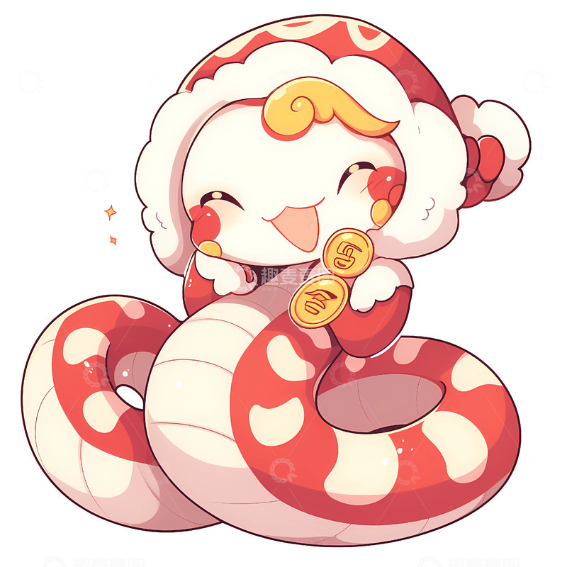 高清大图下载【趣麦麦图】卡通蛇年红色形象