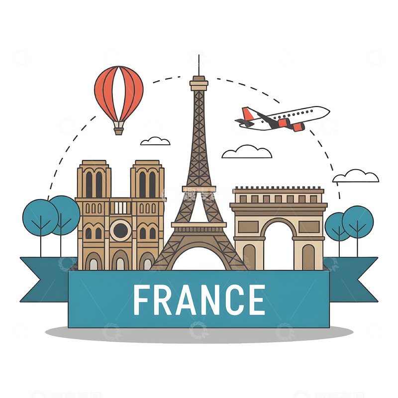 高清大图下载【趣麦麦图】法国旅游地标建筑插画素材