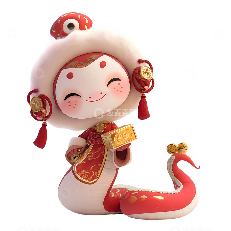 高清大图下载【趣麦麦图】卡通红色蛇年形象