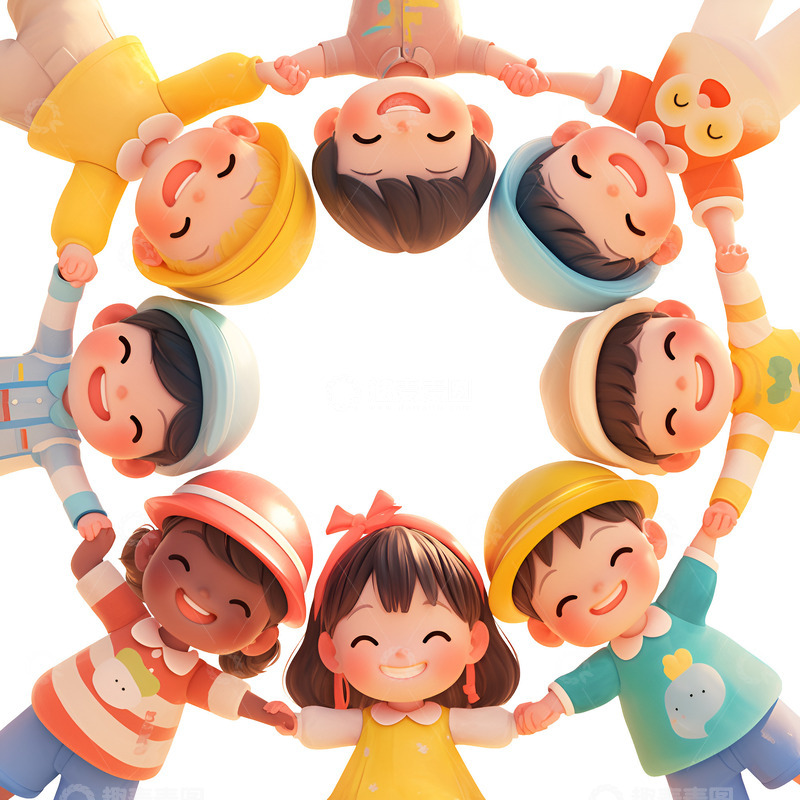 高清大图下载【趣麦麦图】手拉手围成圆圈的小孩