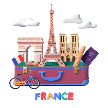 法国旅游度假3D卡通素材