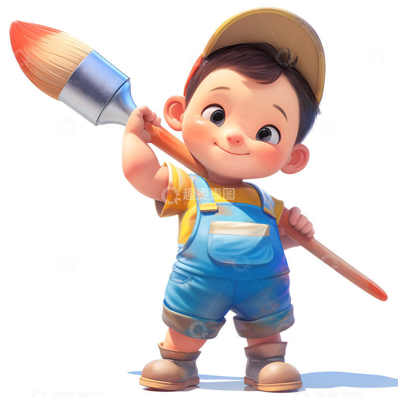 高清大图下载【趣麦麦图】拿着巨大画笔的小孩