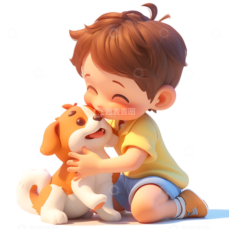 高清大图下载【趣麦麦图】小男孩和宠物狗一起玩耍