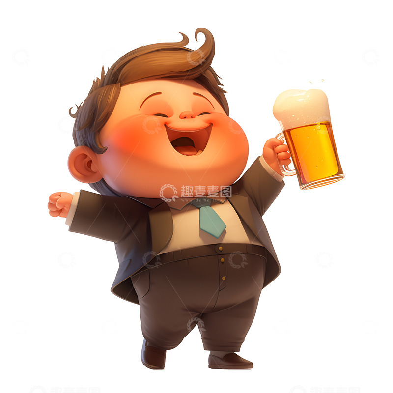 高清大图下载【趣麦麦图】端着啤酒杯的小老板
