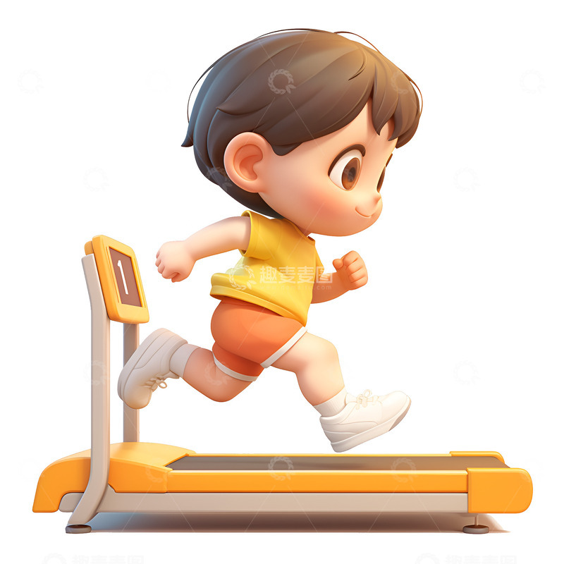 高清大图下载【趣麦麦图】在跑步机上锻炼的小孩