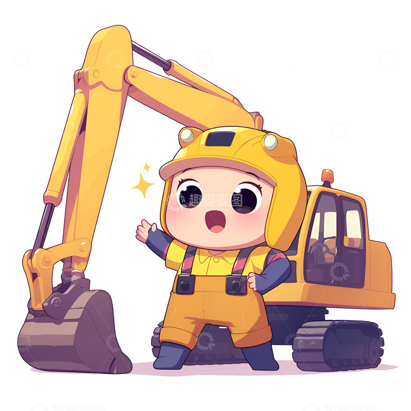 高清大图下载【趣麦麦图】挖掘机和建筑工人