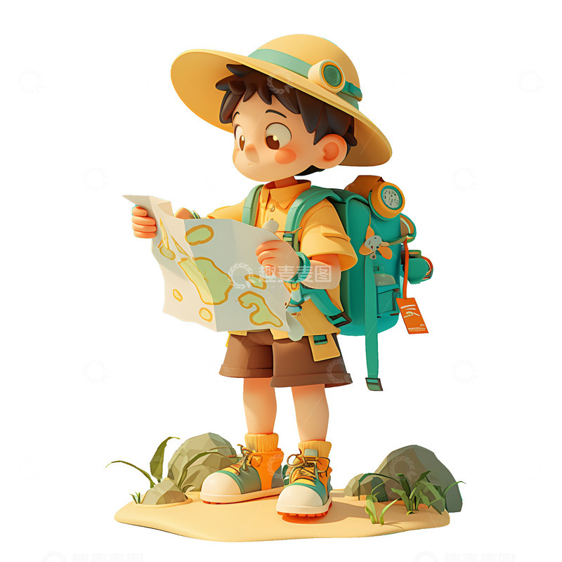 高清大图下载【趣麦麦图】卡通简约登山冒险的旅人