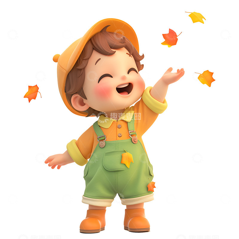 高清大图下载【趣麦麦图】小男孩和枫叶