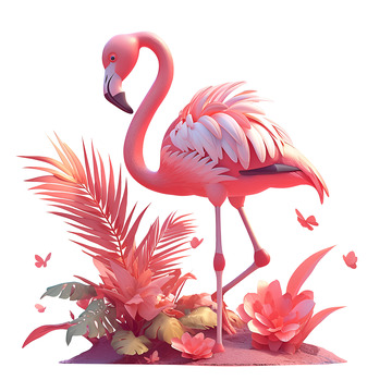 一只羽毛艳丽的火烈鸟