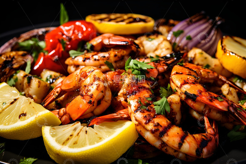 高清大图下载【趣麦麦图】一大盘子烤虾