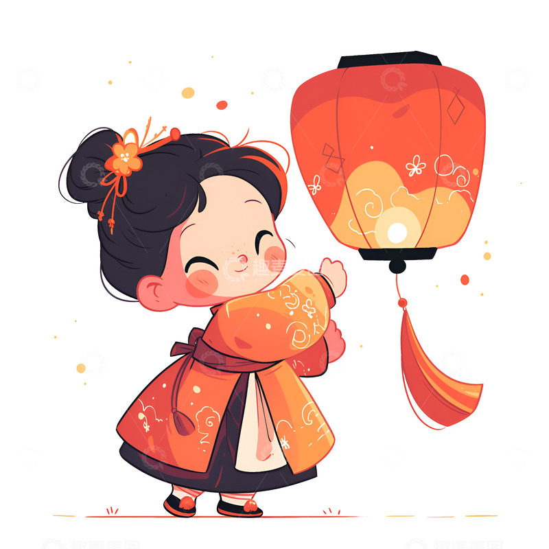 高清大图下载【趣麦麦图】卡通简约放孔明灯的小女孩