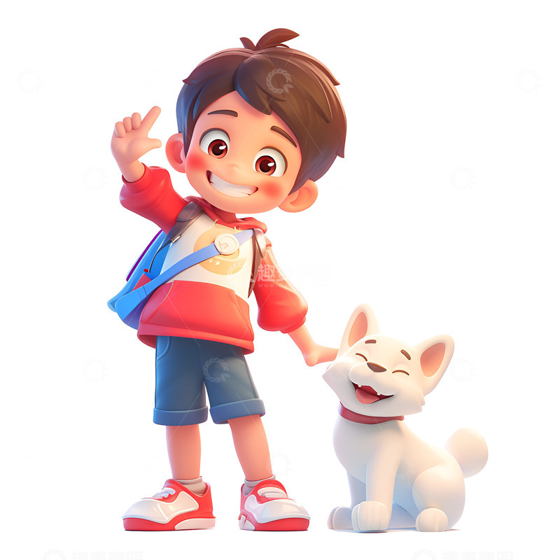 高清大图下载【趣麦麦图】小男孩和他的狗狗