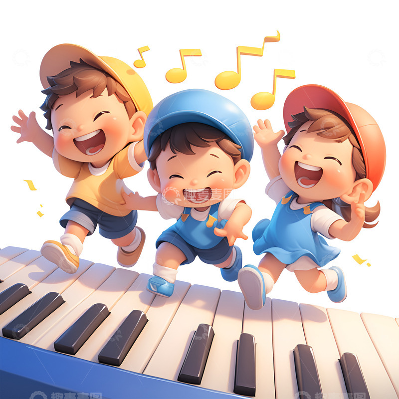 高清大图下载【趣麦麦图】在钢琴键盘上跳舞的小孩