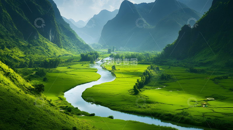 绿色山谷蜿蜒河流自然风景桂林山水壁纸