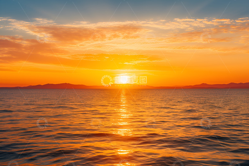 高清大图下载【趣麦麦图】海上金色的落日