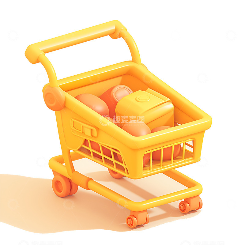 高清大图下载【趣麦麦图】装着商品的黄色购物车