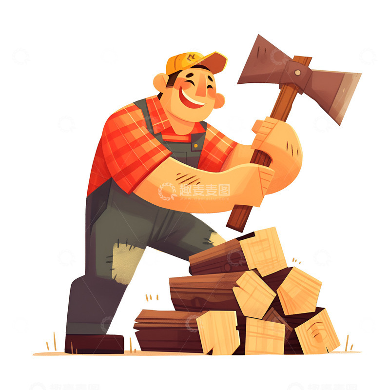 高清大图下载【趣麦麦图】拿着斧头砍柴的木工