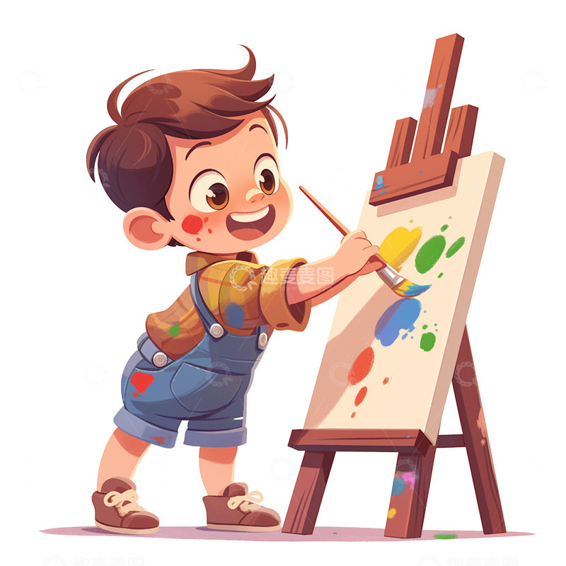 高清大图下载【趣麦麦图】拿着画笔在画板上绘画的男孩