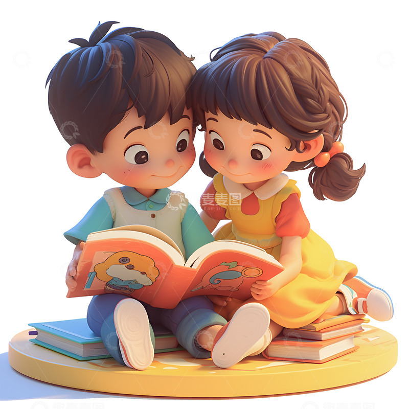 高清大图下载【趣麦麦图】一起看书的小朋友