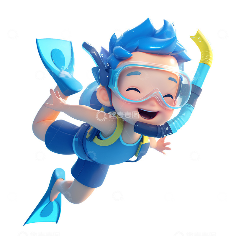 高清大图下载【趣麦麦图】穿着脚蹼潜水的小孩