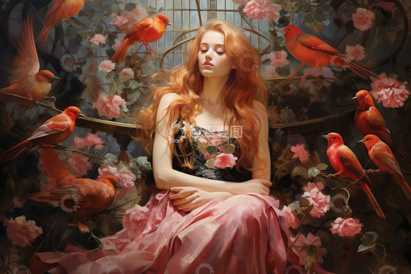 高清大图下载【趣麦麦图】玫瑰包围的笼中女孩