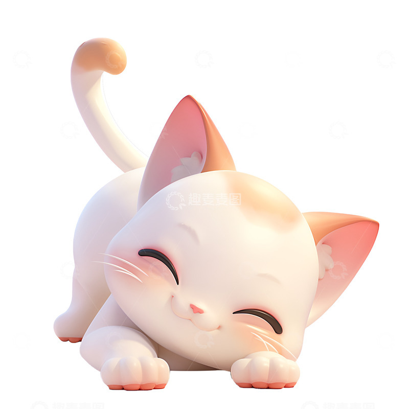 高清大图下载【趣麦麦图】一只伸懒腰的小白猫