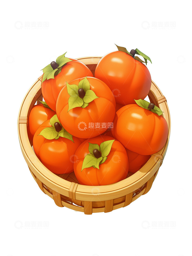 高清大图下载【趣麦麦图】一竹篮柿子美食