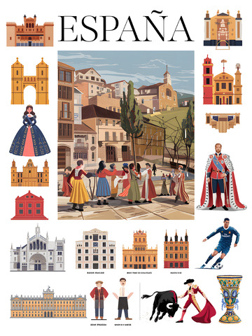 西班牙旅游地标建筑插画素材