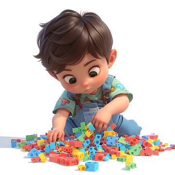 玩积木的小孩子