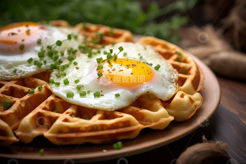 高清大图下载【趣麦麦图】华夫饼煎蛋早餐